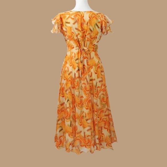 Orange and Cream Color Printed Dress | Muvvas Boutique - Picture 4 of 5